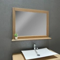 Le moins cher 👍 ByCA Ensemble meuble 93 cm en chêne blanchi et son miroir tablette - Authentica 🥰 -Métal Soldes 3701034611671 7