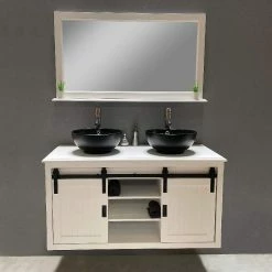 Meilleur prix ❤️ ByCA Ensemble meuble 123 cm blanc en bois et son miroir tablette - Authentica 🔔