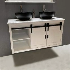 Meilleur prix ❤️ ByCA Ensemble meuble 123 cm blanc en bois et son miroir tablette - Authentica 🔔 -Métal Soldes 3701034611695 3