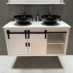 Meilleur prix ❤️ ByCA Ensemble meuble 123 cm blanc en bois et son miroir tablette - Authentica 🔔 -Métal Soldes 3701034611695 4