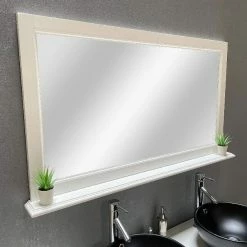 Meilleur prix ❤️ ByCA Ensemble meuble 123 cm blanc en bois et son miroir tablette - Authentica 🔔 -Métal Soldes 3701034611695 6