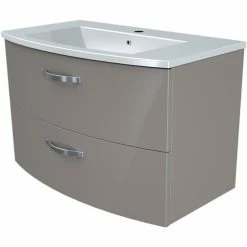 Offres 😀 Sans marque Ensemble Meuble de salle de bain 2 tiroirs + Vasque - Taupe - L 80,5 x P 46 x H 14 cm - BENT 🔔