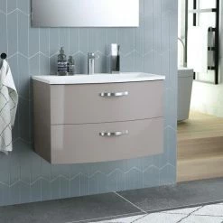 Offres 😀 Sans marque Ensemble Meuble de salle de bain 2 tiroirs + Vasque - Taupe - L 80,5 x P 46 x H 14 cm - BENT 🔔 -Métal Soldes 3760269175631 3
