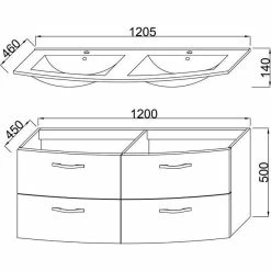Vente flash 😉 Sans marque Ensemble Meuble de salle de bain 4 tiroirs + Vasque - Blanc - L 120 x P 46 x H 14 cm - BENT ✨ -Métal Soldes 3760269175662 4