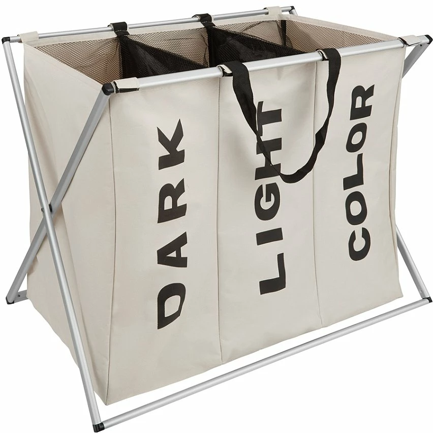 Nouveau 🎁 Tectake Panier à linge triple - beige ❤️ 1 Nouveau 🎁 Tectake Panier à linge triple - beige ❤️