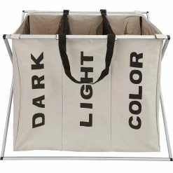 Nouveau 🎁 Tectake Panier à linge triple - beige ❤️ 19 Nouveau 🎁 Tectake Panier à linge triple - beige ❤️ -Métal Soldes 4061173017765 3