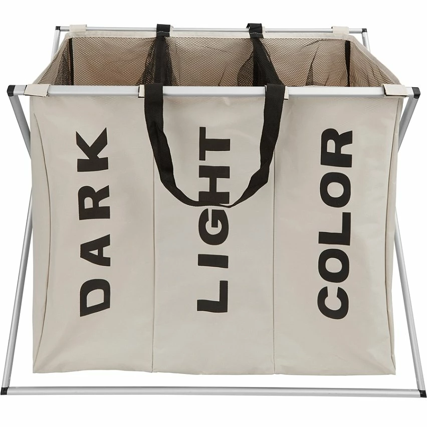 Nouveau 🎁 Tectake Panier à linge triple - beige ❤️ 3 Nouveau 🎁 Tectake Panier à linge triple - beige ❤️ – Image 3