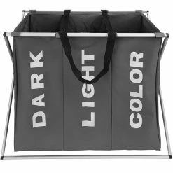 Nouveau 🎁 Tectake Panier à linge triple - beige ❤️ 30 Nouveau 🎁 Tectake Panier à linge triple - beige ❤️ -Métal Soldes 4061173017772 3