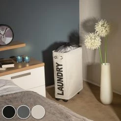 Meilleure affaire 😉 Tectake Panier à linge étroit sur roulettes - beige ❤️ -Métal Soldes 4061173017802 2