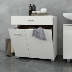 Budget 💯 Armoire à linge 75x78,5x45 cm blanc MDF panneau de particules ML-Design ✔️ -Métal Soldes 4064649049796 5