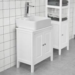 Vente flash 👍 SoBuy® FRG202-W Meuble Sous-Lavabo Dessous de lavabo ou Evier Meuble de Salle de Bain 😍 -Métal Soldes 4251388600887 3
