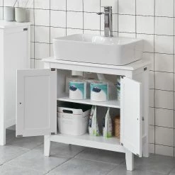 Vente flash 👍 SoBuy® FRG202-W Meuble Sous-Lavabo Dessous de lavabo ou Evier Meuble de Salle de Bain 😍 -Métal Soldes 4251388600887 4