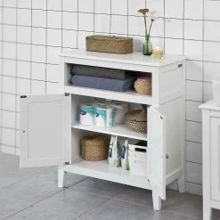 Acheter ⌛ SoBuy® FRG204-W Meuble Bas de Salle de Bain Armoire Toilette Buffet commode – Blanc ✔️ -Métal Soldes 4251388600900 5