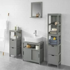 Le moins cher 💯 SoBuy® FRG126-SG Meuble Colonne de Salle de Bain Armoire Haute – 4 étagères et 2 tiroirs 😉 -Métal Soldes 4251388611920 4
