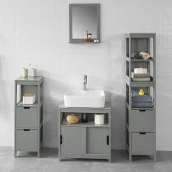 Le moins cher 💯 SoBuy® FRG126-SG Meuble Colonne de Salle de Bain Armoire Haute – 4 étagères et 2 tiroirs 😉 -Métal Soldes 4251388611920 5