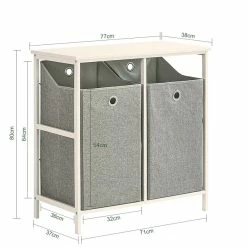 Le moins cher ❤️ SoBuy BZR57-W Panier à Linge sur Pied Salle de Bain avec Étagère, 2 Compartiments et 2 Sacs à Linge Amovibles, 77x38x80cm 👍 -Métal Soldes 4251388618608 6