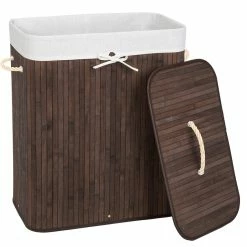 Tout neuf ⭐ Tectake Panier à linge bambou rectangulaire - 100 L 🔥 -Métal Soldes 4260435994954 2