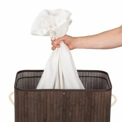 Tout neuf ⭐ Tectake Panier à linge bambou rectangulaire - 100 L 🔥 -Métal Soldes 4260435994954 4