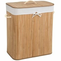 Tout neuf ⭐ Tectake Panier à linge bambou rectangulaire - 100 L 🔥