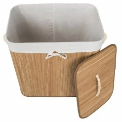Tout neuf ⭐ Tectake Panier à linge bambou rectangulaire - 100 L 🔥 -Métal Soldes 4260435994961 3