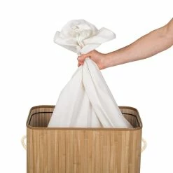 Tout neuf ⭐ Tectake Panier à linge bambou rectangulaire - 100 L 🔥 -Métal Soldes 4260435994961 4