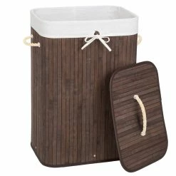 Tout neuf ⭐ Tectake Panier à linge bambou rectangulaire - 100 L 🔥 -Métal Soldes 4260435994978 2