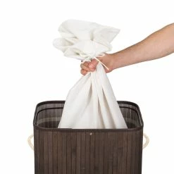 Tout neuf ⭐ Tectake Panier à linge bambou rectangulaire - 100 L 🔥 -Métal Soldes 4260435994978 4