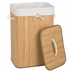 Tout neuf ⭐ Tectake Panier à linge bambou rectangulaire - 100 L 🔥 -Métal Soldes 4260435994985 2