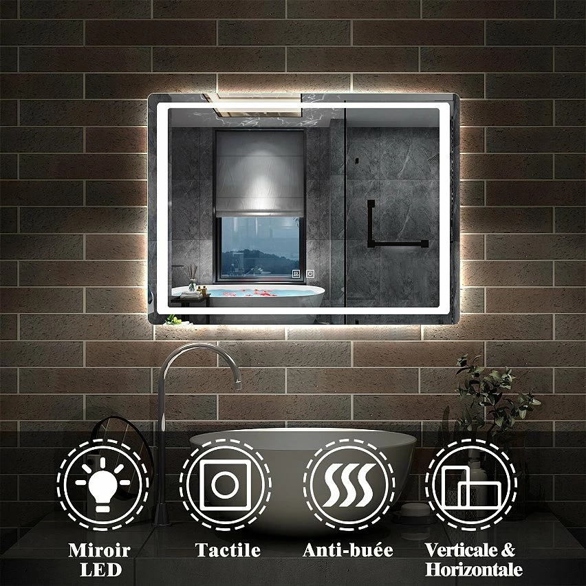Bon marché ⭐ AICA Sanitaire Miroir rectangulaire de salle de bains de miroir de LED de contact anti-buée, 90*4*65cm 👍 4 Bon marché ⭐ AICA Sanitaire Miroir rectangulaire de salle de bains de miroir de LED de contact anti-buée, 90*4*65cm 👍 – Image 4