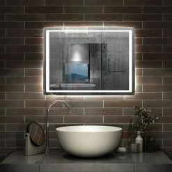 De gros 🎁 AICA Sanitaire Miroir rectangulaire de salle de bains de miroir de LED de contact anti-buée, 100*4*70cm 🥰 -Métal Soldes 4764075201088 3