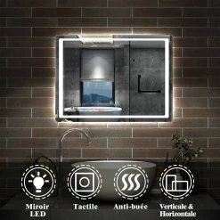 De gros 🎁 AICA Sanitaire Miroir rectangulaire de salle de bains de miroir de LED de contact anti-buée, 100*4*70cm 🥰 -Métal Soldes 4764075201088 4