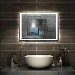 Bon marché 👍 AICA Sanitaire Miroir de salle de bain anti-buée avec interrupteur tactile, commande unique, lumière blanche 6000K, 100*4*60cm ✨ -Métal Soldes 4764075201293 4