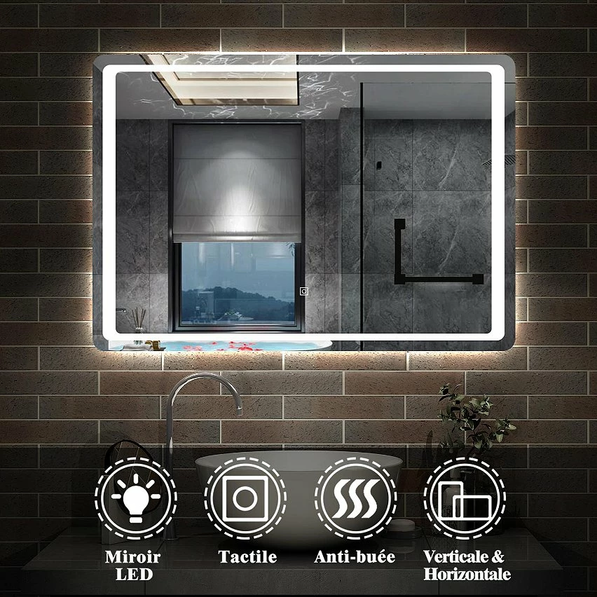 Vente flash 🎁 AICA Sanitaire Miroir de salle de bain anti-buée avec interrupteur tactile, commande unique, lumière blanche 6000K, 90*4*70cm ⭐ 3 Vente flash 🎁 AICA Sanitaire Miroir de salle de bain anti-buée avec interrupteur tactile, commande unique, lumière blanche 6000K, 90*4*70cm ⭐ – Image 3