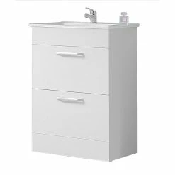 Meilleure vente 👍 AICA Sanitaire meuble sous vasque couleur blanc avec deux tiroirs , lavabo leger en céramique 🤩