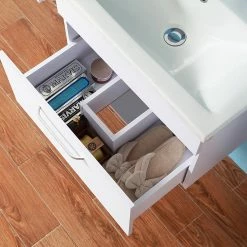 Meilleure vente ✨ AICA Sanitaire meuble suspendu blanc avec un tiroir, lavabo en céramique 🔥 -Métal Soldes 4764075263949 3