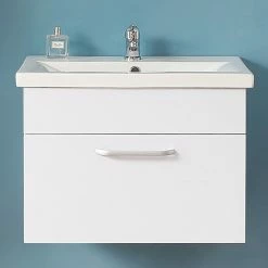 Meilleure vente ✨ AICA Sanitaire meuble suspendu blanc avec un tiroir, lavabo en céramique 🔥 -Métal Soldes 4764075263949 4
