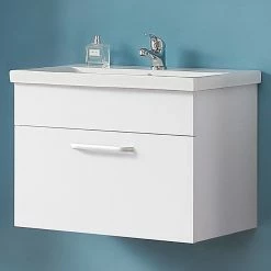 Meilleure vente ✨ AICA Sanitaire meuble suspendu blanc avec un tiroir, lavabo en céramique 🔥 -Métal Soldes 4764075263949 7