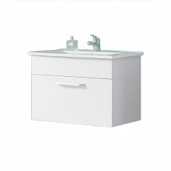 Meilleur prix ✔️ AICA Sanitaire meuble de salle de bain suspendu blanc avec un tiroir, lavabo leger en céramique ✔️