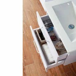 Grosses soldes 🥰 AICA Sanitaire meuble de salle de bain suspendu blanc avec deux tiroirs, lavabo leger en céramique 👍 -Métal Soldes 4764075263994 4