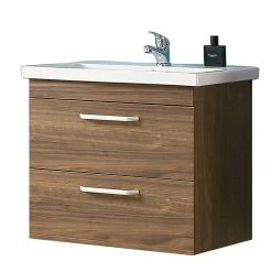 Top 10 🥰 AICA Sanitaire meuble suspendu noyer avec deux tiroirs, 58 x 38 x 50 cm, lavabo en céramique 🔥