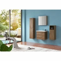 Top 10 🥰 AICA Sanitaire meuble suspendu noyer avec deux tiroirs, 58 x 38 x 50 cm, lavabo en céramique 🔥 -Métal Soldes 4764075264007 3