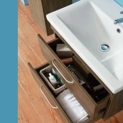 Top 10 🥰 AICA Sanitaire meuble suspendu noyer avec deux tiroirs, 58 x 38 x 50 cm, lavabo en céramique 🔥 -Métal Soldes 4764075264007 4