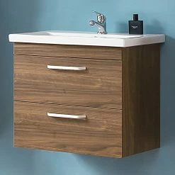 Top 10 🥰 AICA Sanitaire meuble suspendu noyer avec deux tiroirs, 58 x 38 x 50 cm, lavabo en céramique 🔥 -Métal Soldes 4764075264007 7