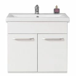 Grosses soldes ❤️ AICA Sanitaire meuble de salle de bain avec deux portes couleur blanc, lavabo en céramique 🧨