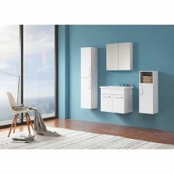 Grosses soldes ❤️ AICA Sanitaire meuble de salle de bain avec deux portes couleur blanc, lavabo en céramique 🧨 -Métal Soldes 4764075264021 3