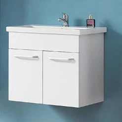 Grosses soldes ❤️ AICA Sanitaire meuble de salle de bain avec deux portes couleur blanc, lavabo en céramique 🧨 -Métal Soldes 4764075264021 7