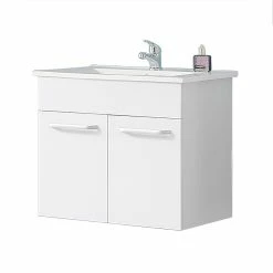 Tout neuf ❤️ AICA Sanitaire meuble sous vasque avec deux portes couleur blanc, lavabo leger en céramique 🧨