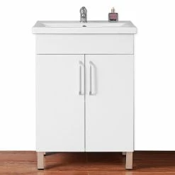 Meilleur prix 😀 AICA Sanitaire meuble avec 2 portes couleur blanc, meuble avec pied, lavabo en céramique 😀