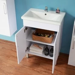 Meilleur prix 😀 AICA Sanitaire meuble avec 2 portes couleur blanc, meuble avec pied, lavabo en céramique 😀 -Métal Soldes 4764075264069 3