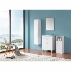 Meilleur prix 😀 AICA Sanitaire meuble avec 2 portes couleur blanc, meuble avec pied, lavabo en céramique 😀 -Métal Soldes 4764075264069 5